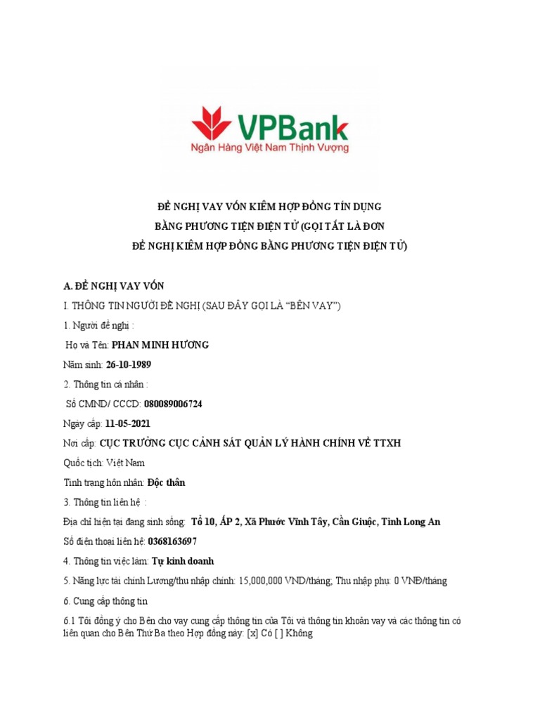 ĐƠN VAY VỐN TPBANK