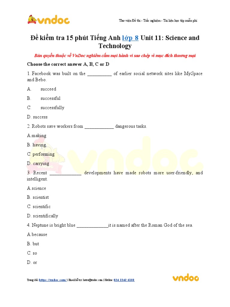 De kiem tra 15 phut tieng anh lop 8 unit 11 science and technology pdf
