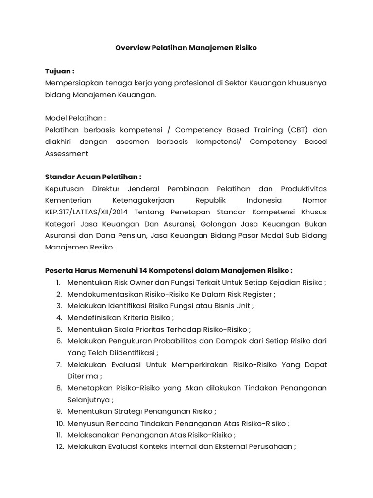 Overview Pelatihan Manajemen Resiko Pdf Bisnis Pengelolaan