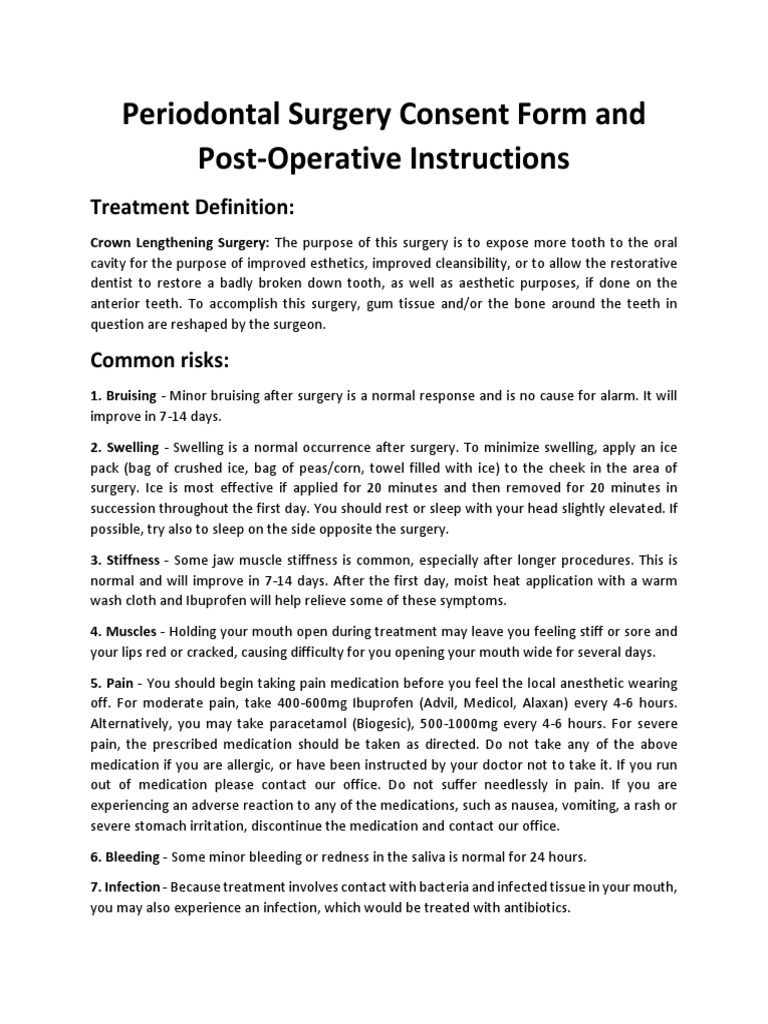 Periodontal Surgery Consent Form and Post PDF Surgery Toothbrush