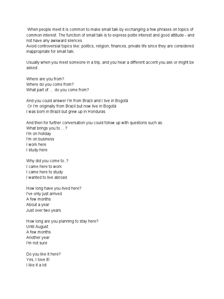 Small Talk for Meeting New People | PDF | Lifestyle