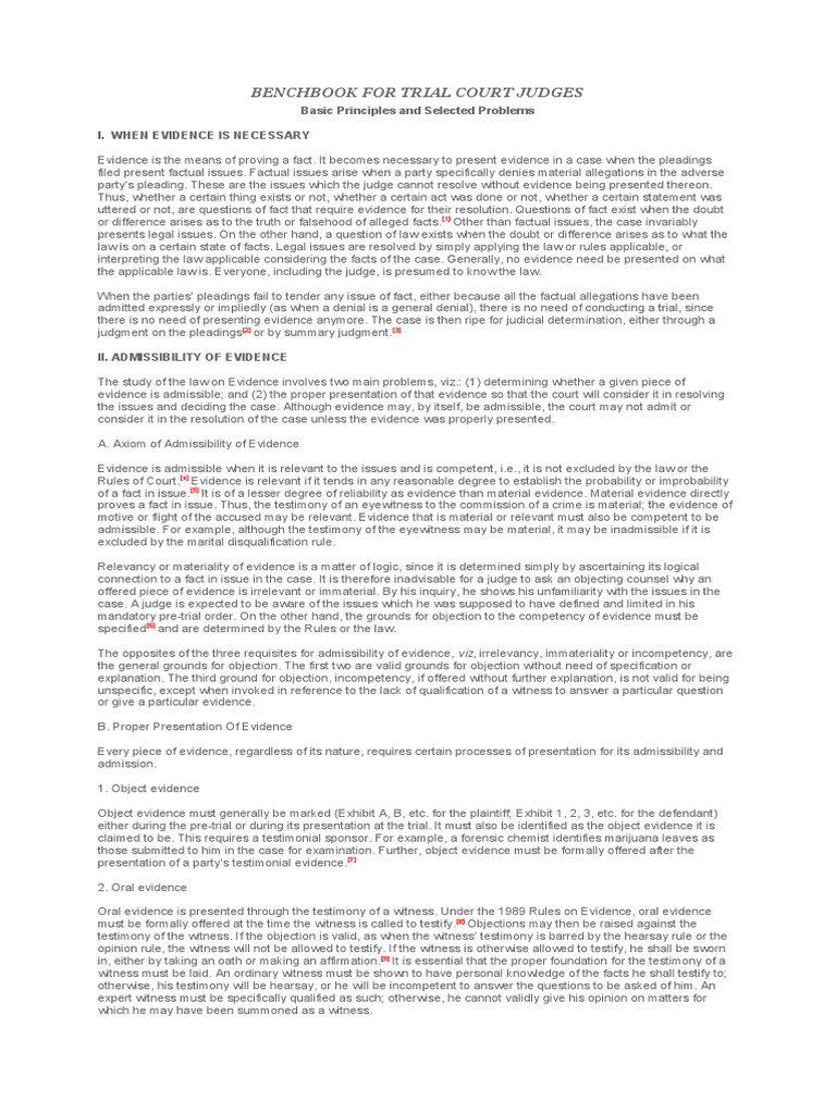 Trial Benchbook Evidence Basics | PDF | Evidence (Law) | Witness