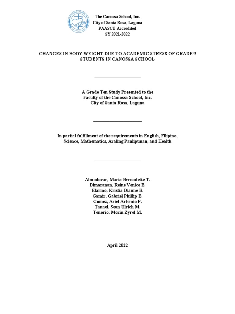 Changes in body weight due to academic stress of grade 9 students in
