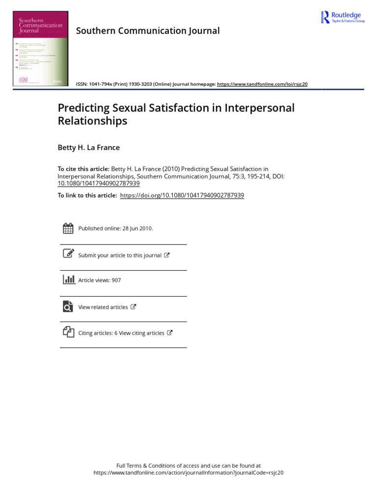 Predicting Sexual Satisfaction in Interpersonal Relationships | PDF ...