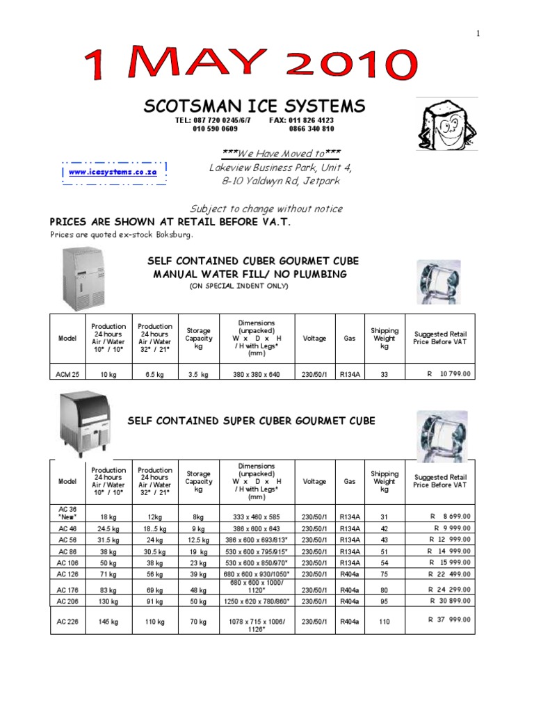 Price List May 2010. Ice Machines Only Kilogram Polystyrene