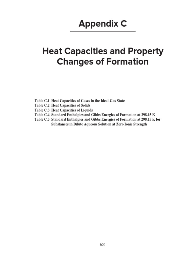 Appendix C Heat Capacities PDF Chemical Substances Physical Chemistry
