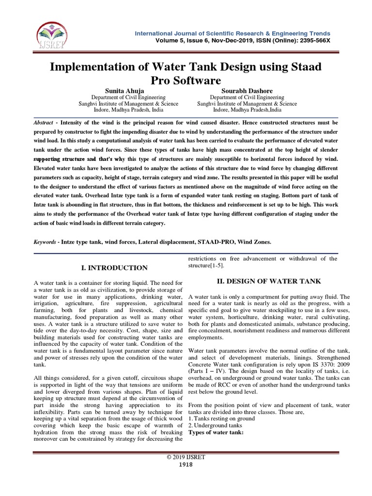 Implementation of Water Tank Design Using Staad Pro Software PDF