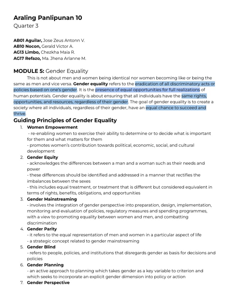 Gender Equality: Key Concepts and Principles | PDF | Gender | Gender ...
