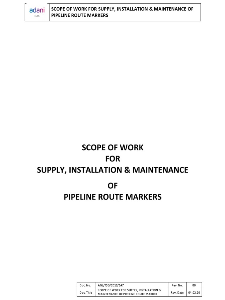 Scope of Work FOR Supply, Installation & Maintenance OF Pipeline Route