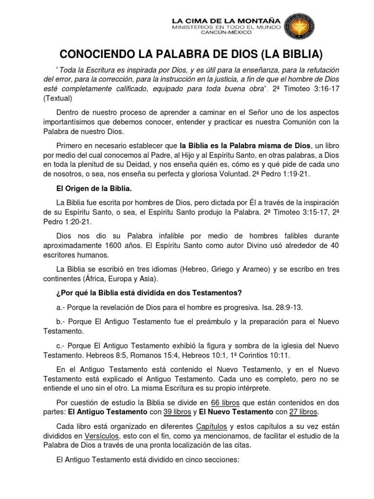 Conociendo La Palabra de Dios (La Biblia) | PDF | Viejo Testamento | Biblia