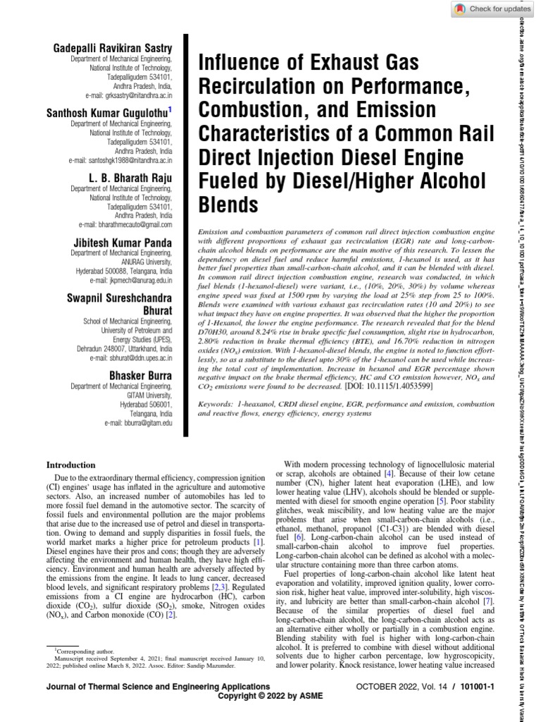 ASME 2021 Influence of Exhaust Gas Recirculation On Performance