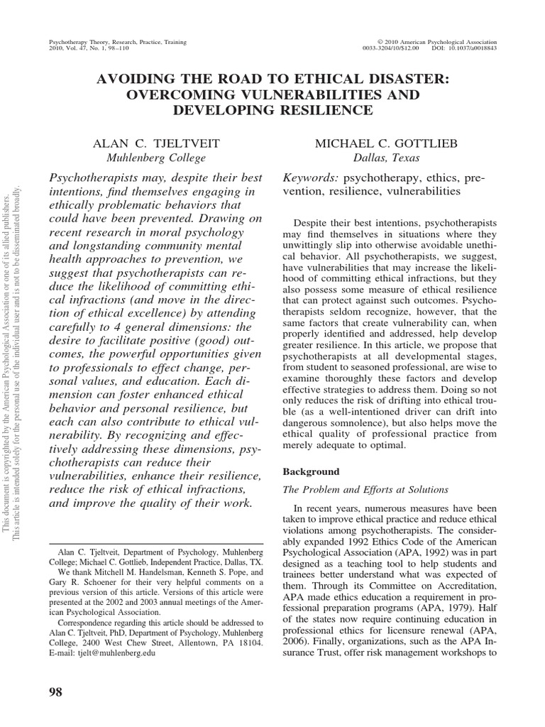 Avoiding Ethical Disaster | Download Free PDF | Psychological ...