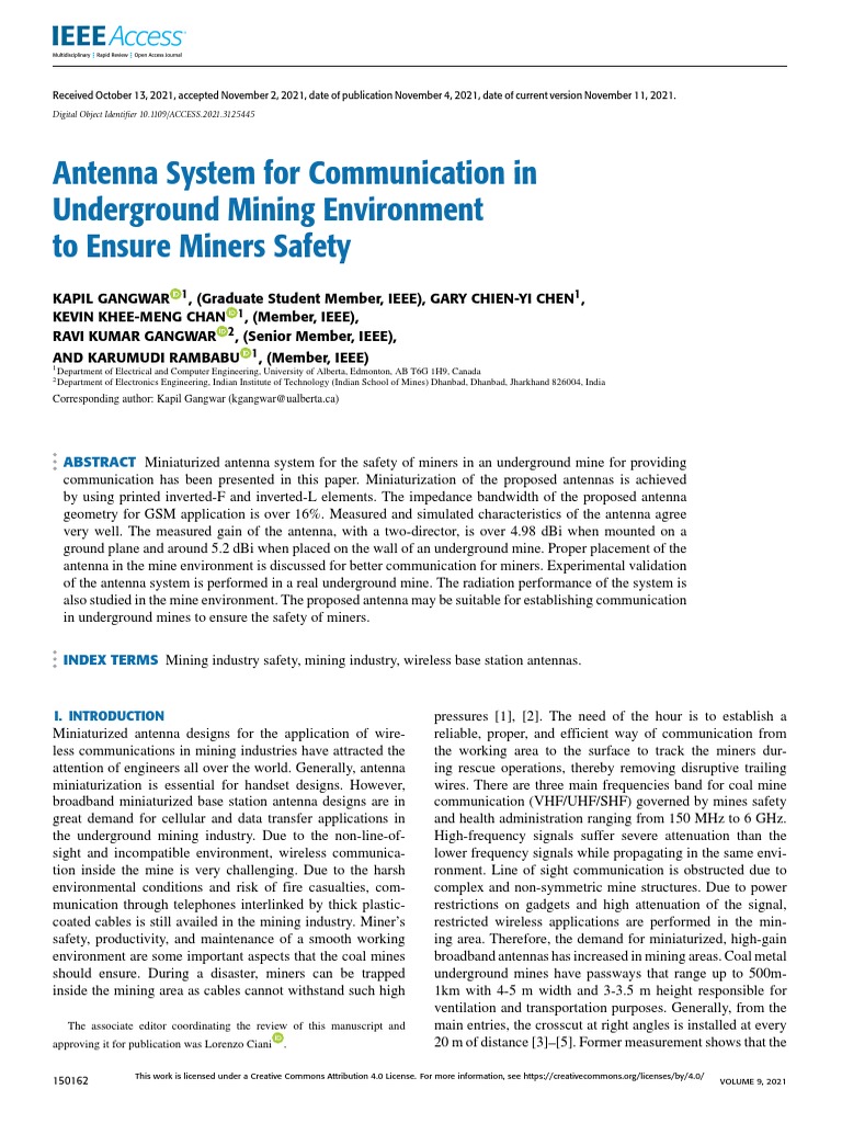 Antenna System For Communication in Underground Mining Environment To