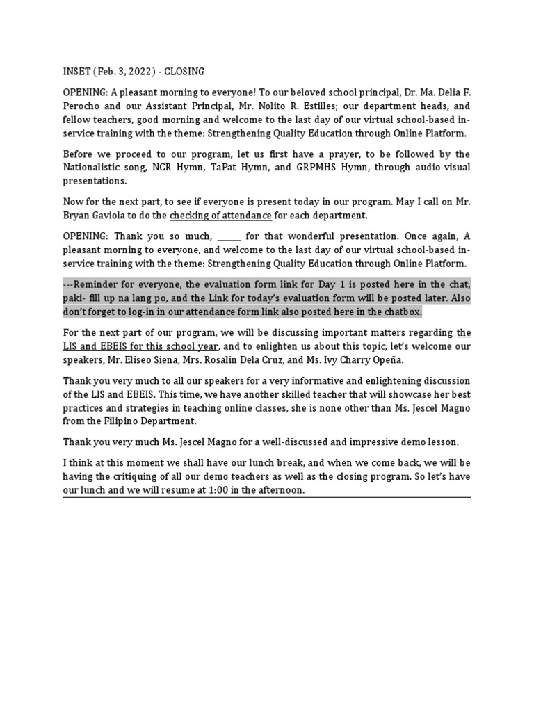 InsetScriptDay 2 PDF Behavior Modification Learning