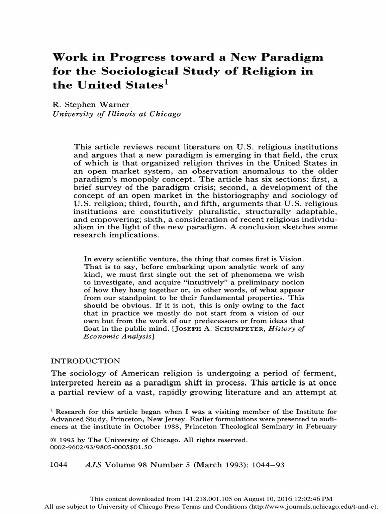 Work in Progress Toward A New Paradigm For The Sociological Study of ...
