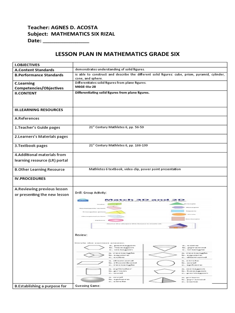 Differentiating Solid and Plane Figures | PDF | Shape | Area