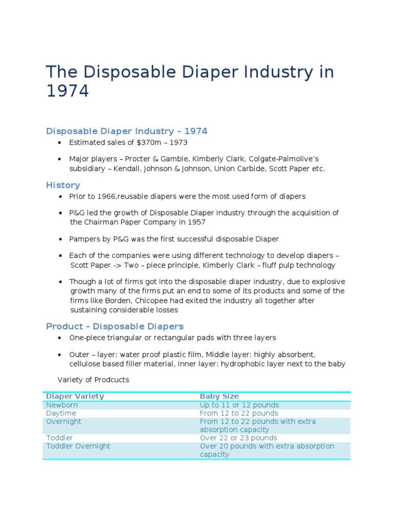 Summary Disposable Diaper Industry PDF Diaper Procter & Gamble