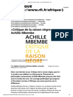 Critique de La Raison Nègre, Par Achille Mbembe - RFI