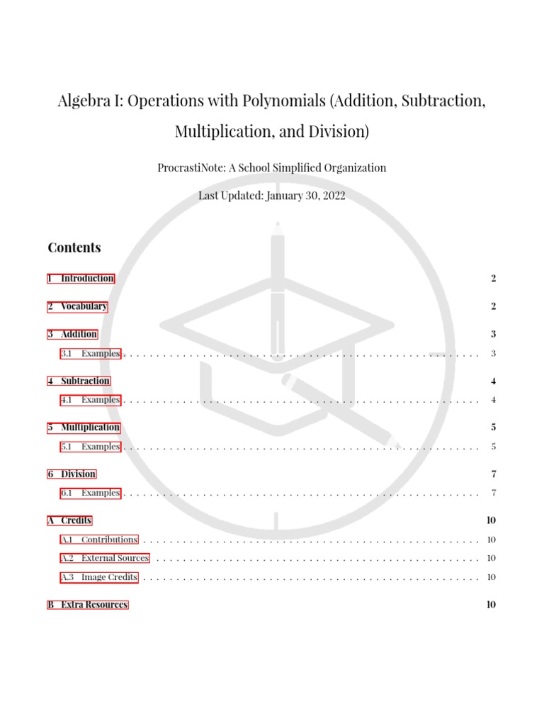 Algebra - I - Operations - Addition - Subtraction - Multiplication and ...