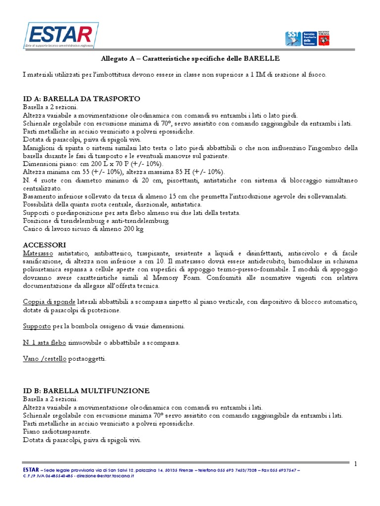 Allegato A Caratteristiche Specifiche Barelle | PDF