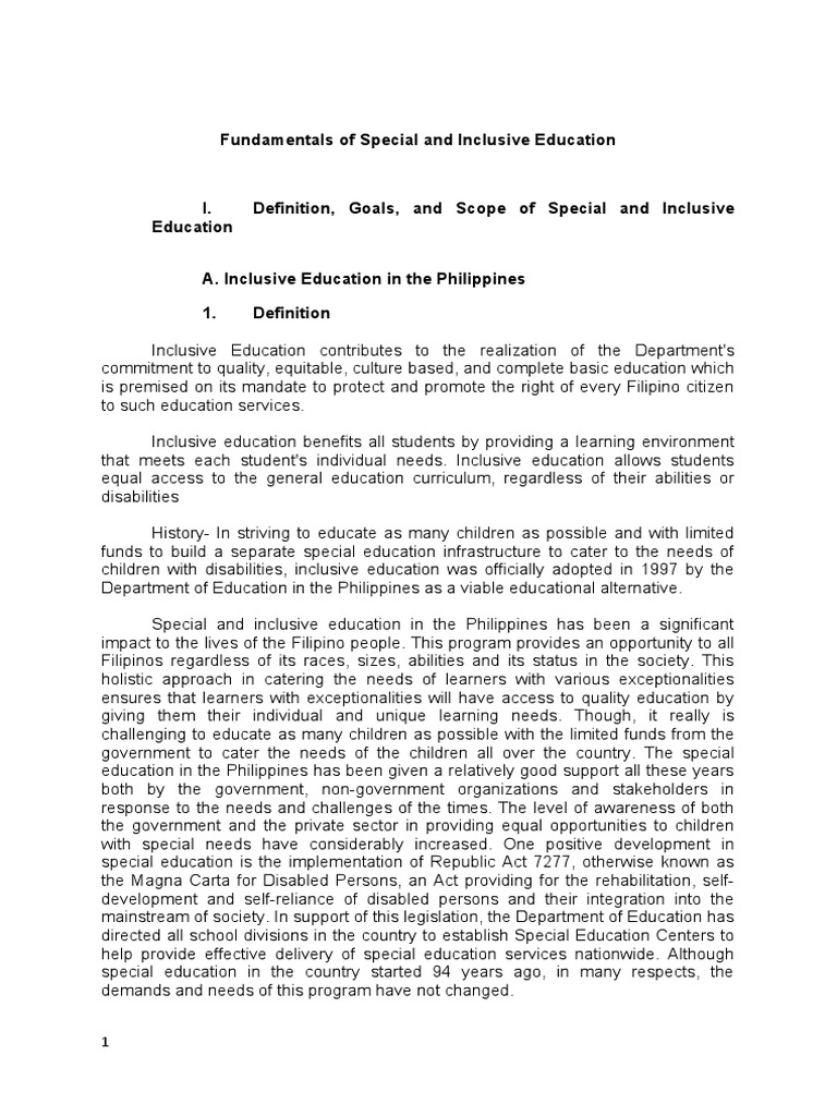 Fundamentals of Special and Inclusive Education | PDF | Thought ...