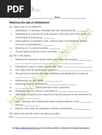 Reaching The Age of Adolescence Worksheet 1