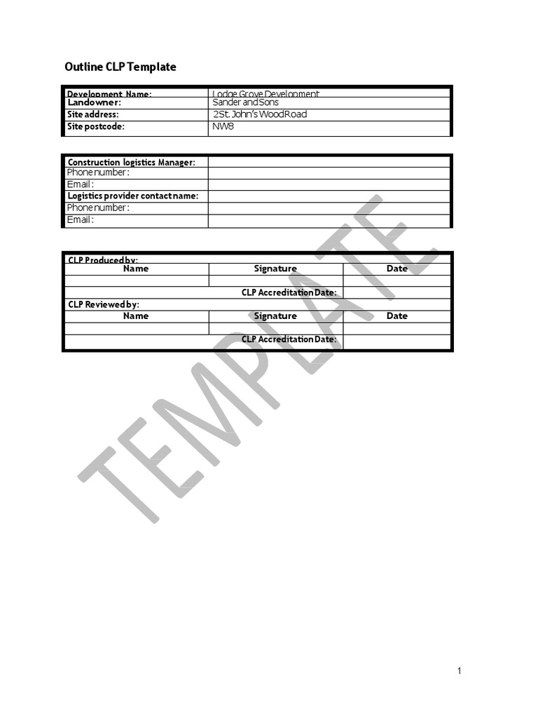 Outline CLP Template: Development Name: Landowner: Site Address: Site ...