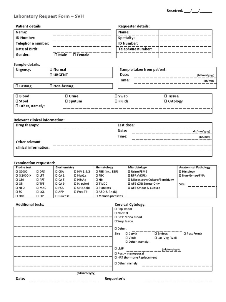Laboratory Request Form SVH Patient Details Requester Details PDF Cytopathology Medical