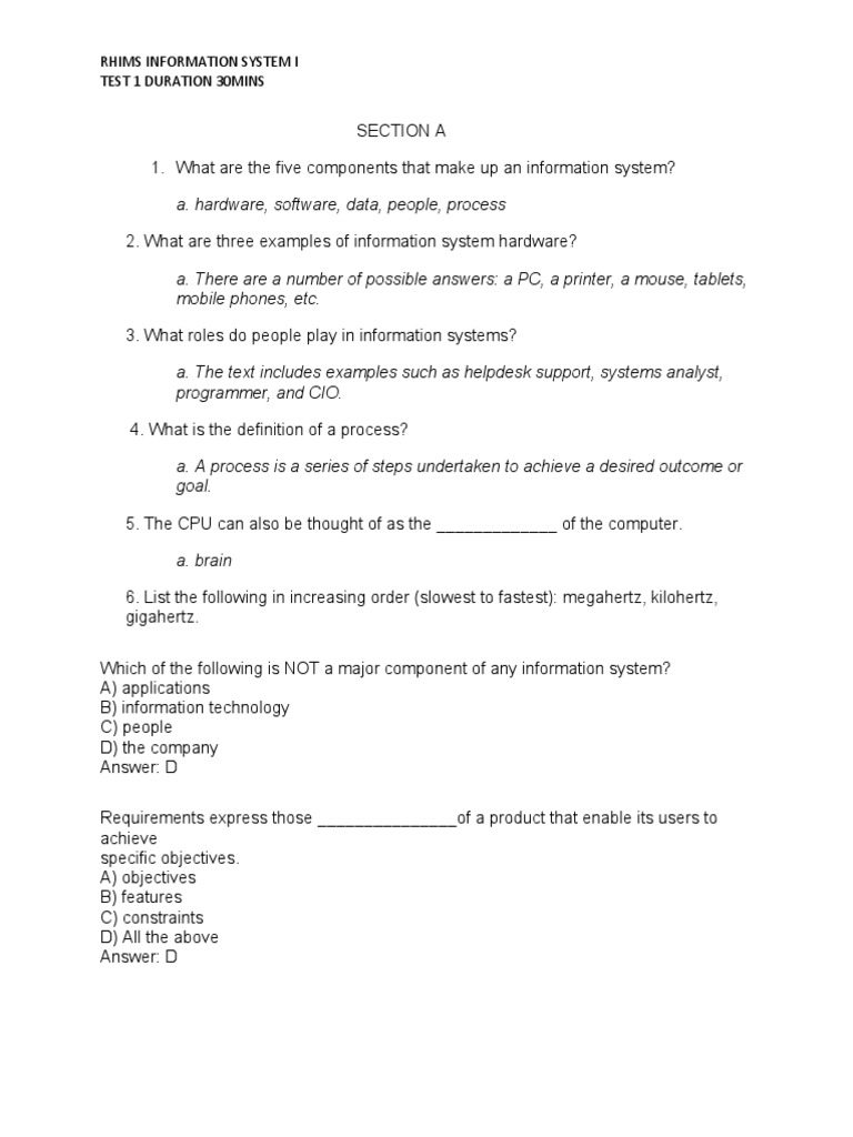 Foundational Information Systems Concepts Hardware, Software, Processes, and People PDF