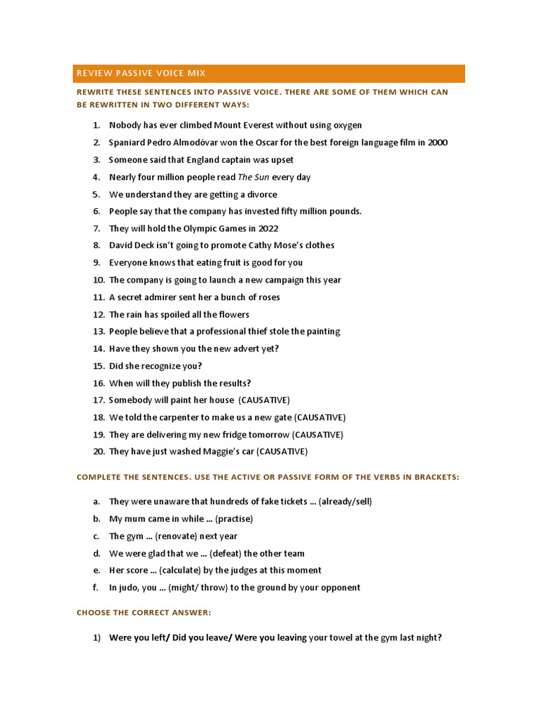 Passive Voice Exercises | PDF