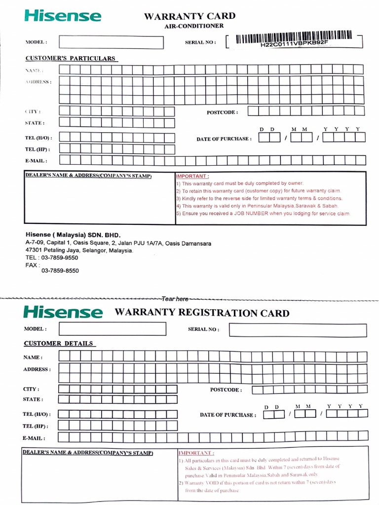 Hisense Warranty Card PDF