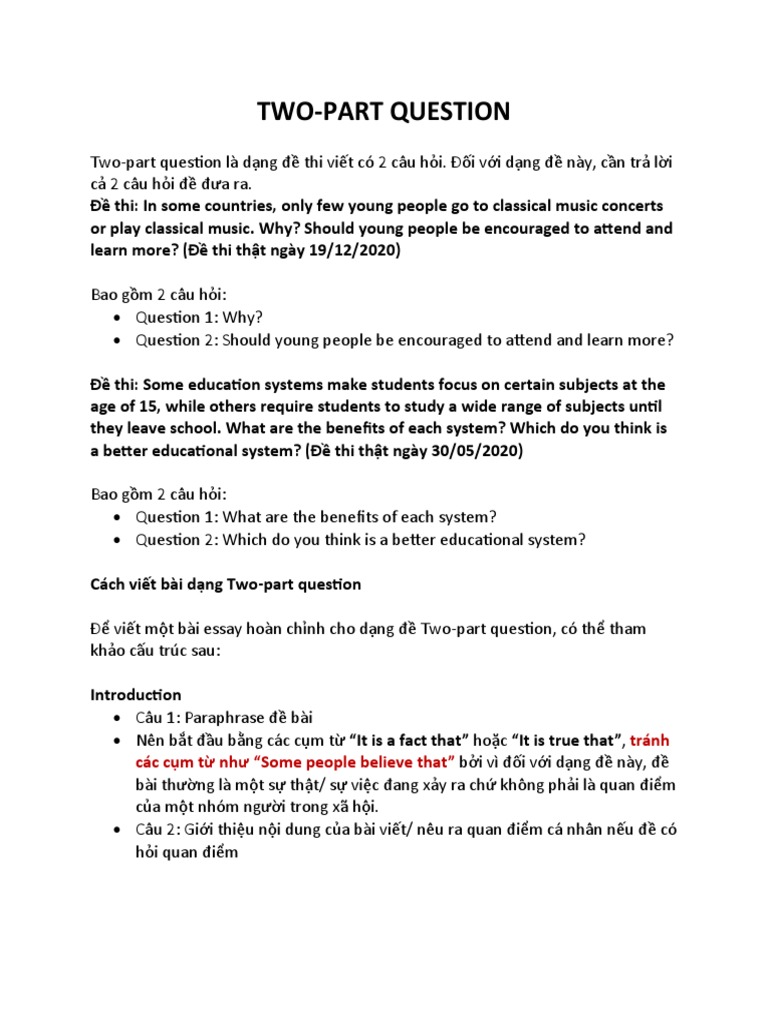 Two-Part Question: Tránh Các C M T Như 