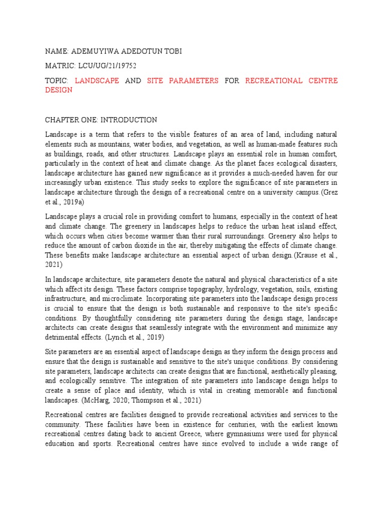 Landscape Parameters for Recreation Design | PDF | Landscape ...