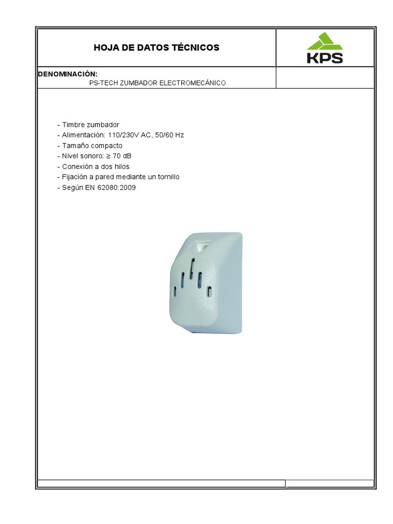 Timbre Zumbador V 10343270 Techsheetsup PDF