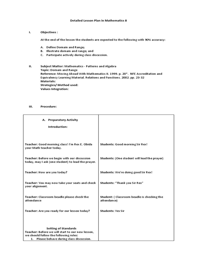 Lesson Plan: Domain and Range in Math | PDF | Function (Mathematics ...
