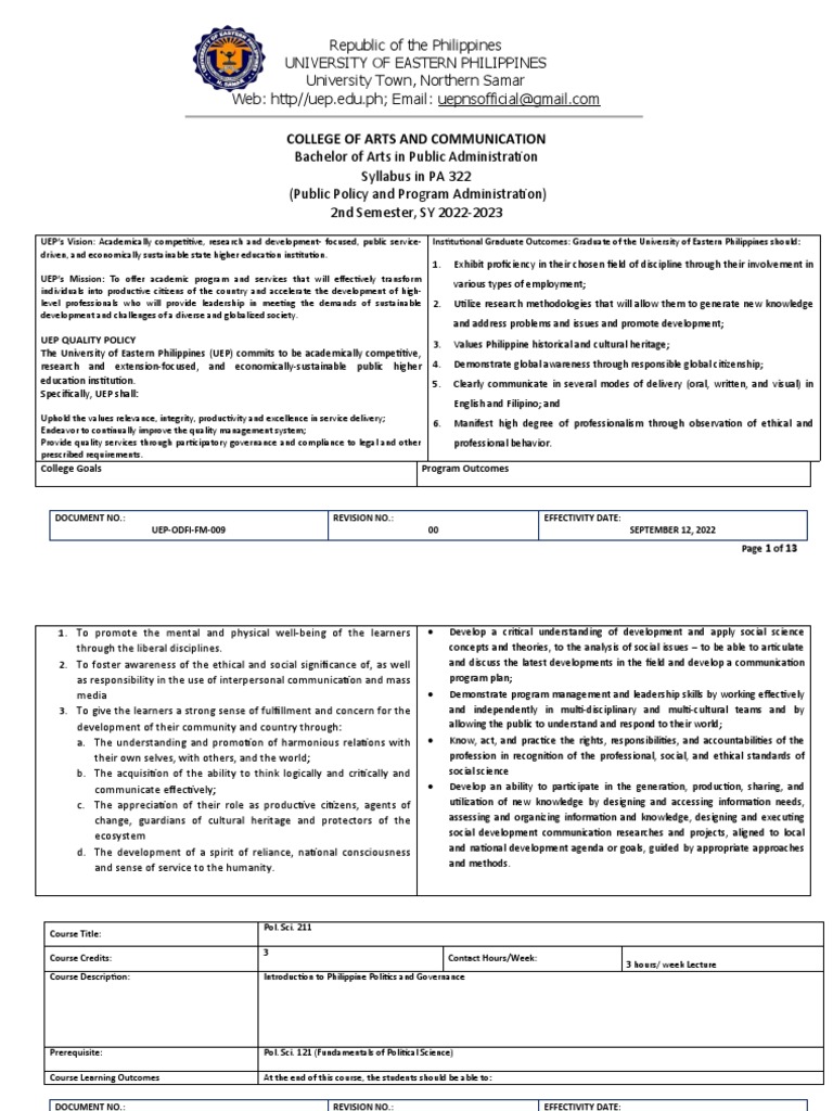 Public Policy and Program Administration Syllabus | PDF | Internet ...