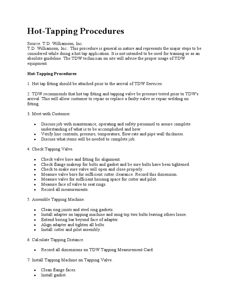 HotTapping Procedures PDF Valve Tap (Valve)