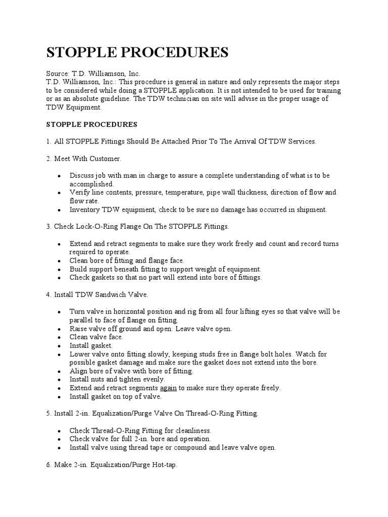 Stopple Installation Procedures Guide | PDF | Valve | Pipe (Fluid ...