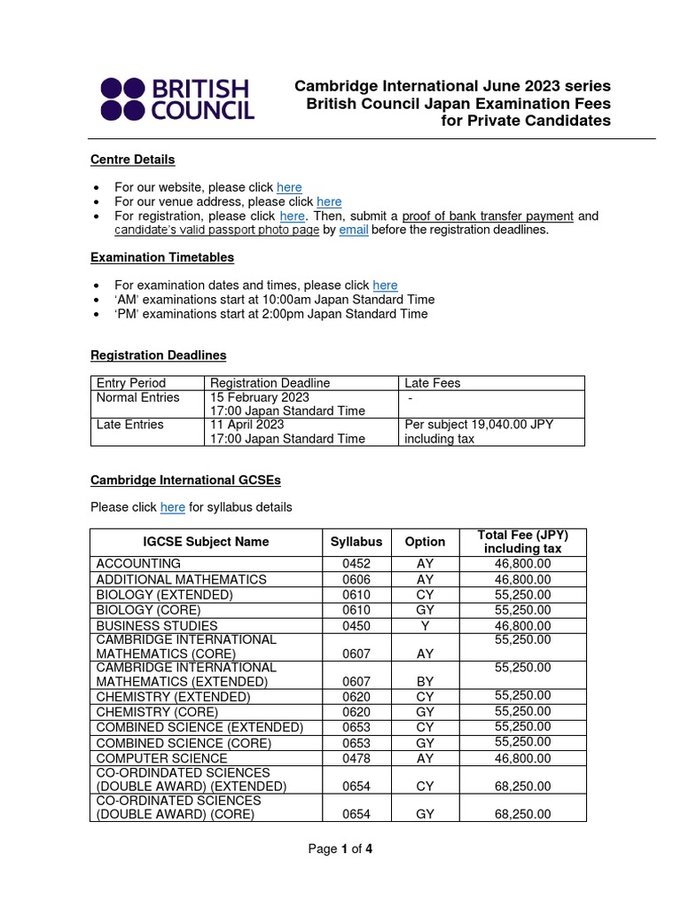 CAMBRIDGE INTERNATIONAL FEES intelligence overview
