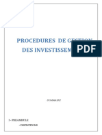 Procedures de Gestion Des Investissements: I - Preambule - Definitions