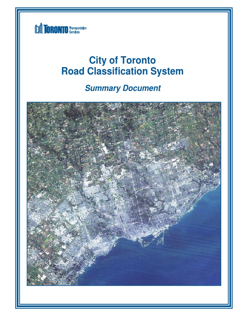 City of Toronto Road Classification System  PDF  Traffic  Road