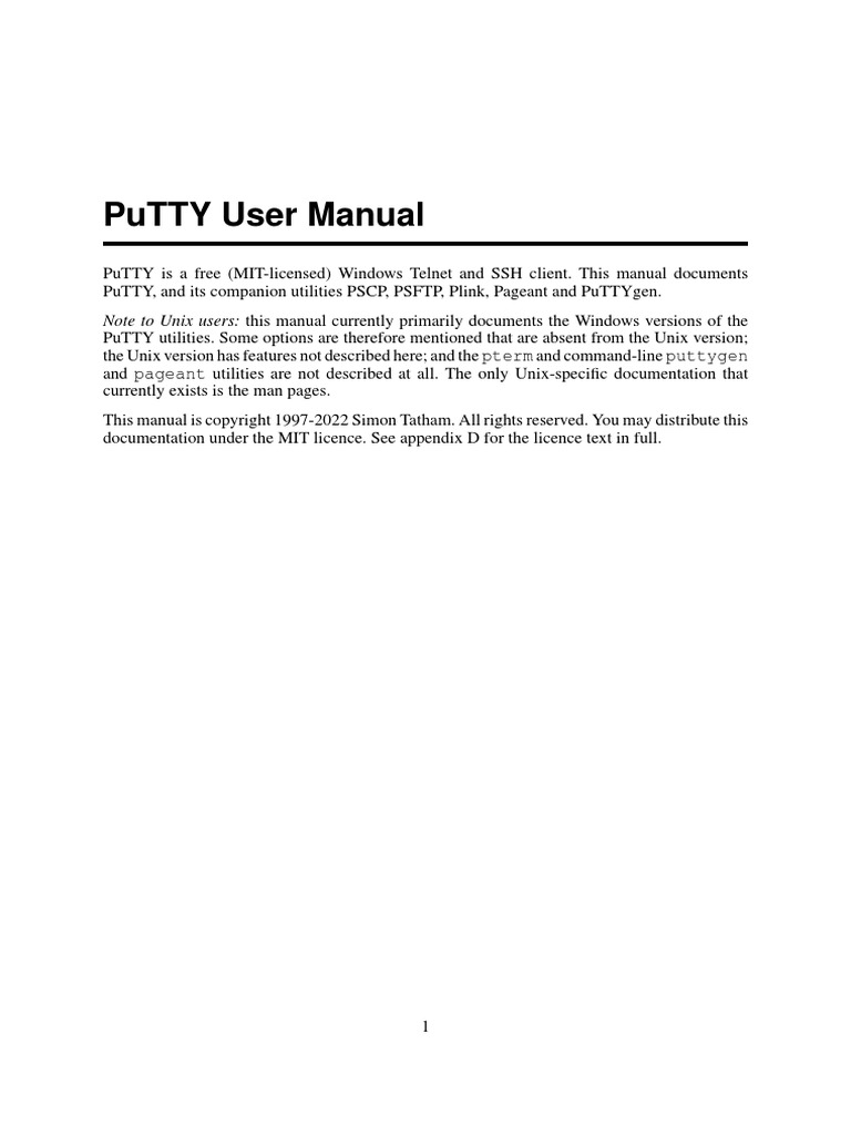 Putty User Manual Note To Unix Users This Manual Currently Primarily