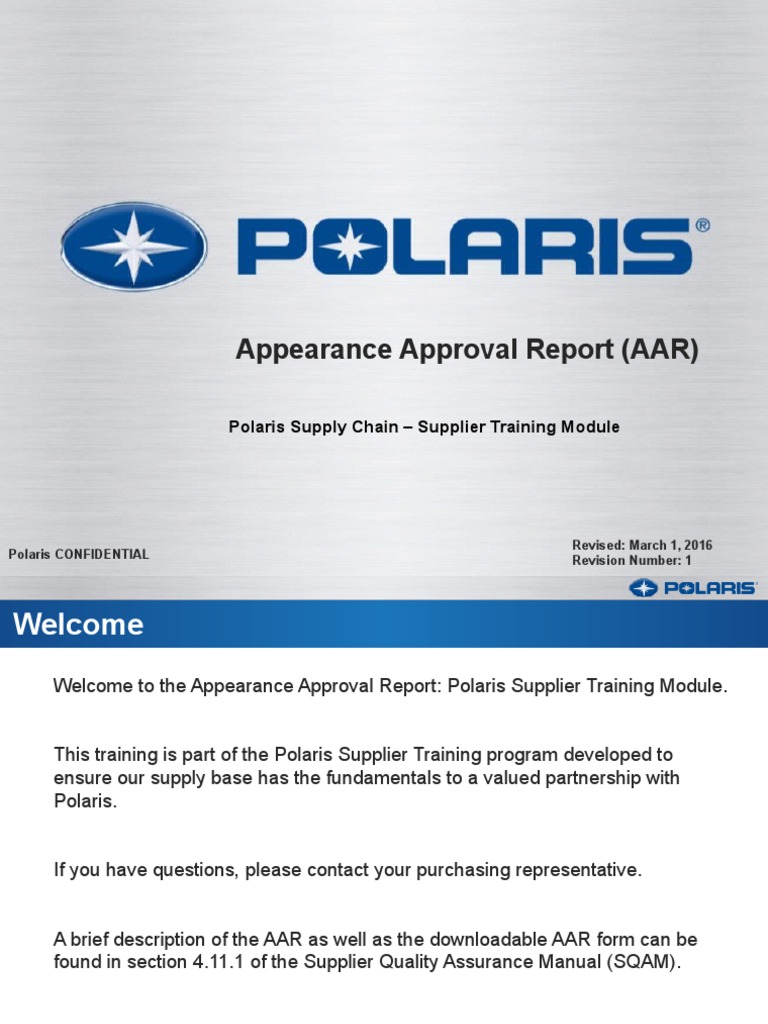 Appearance Approval Report (AAR) Polaris Supply Chain Supplier Training Module PDF