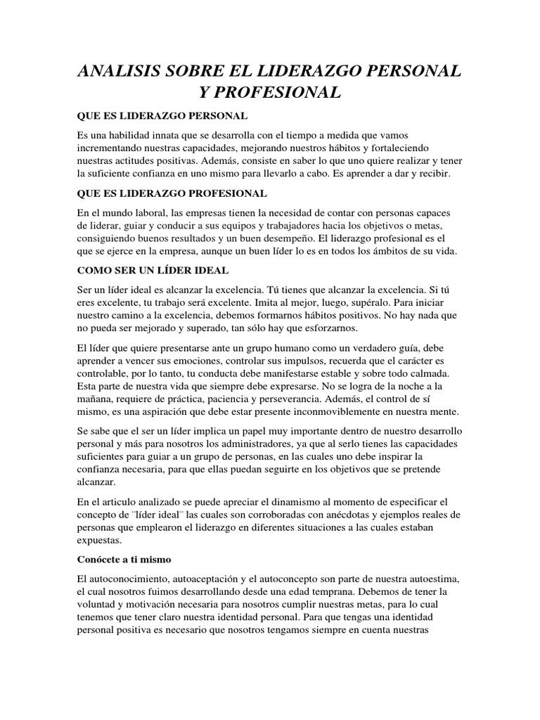 Analisis Sobre El Liderazgo Personal y Profesional | PDF | Liderazgo ...