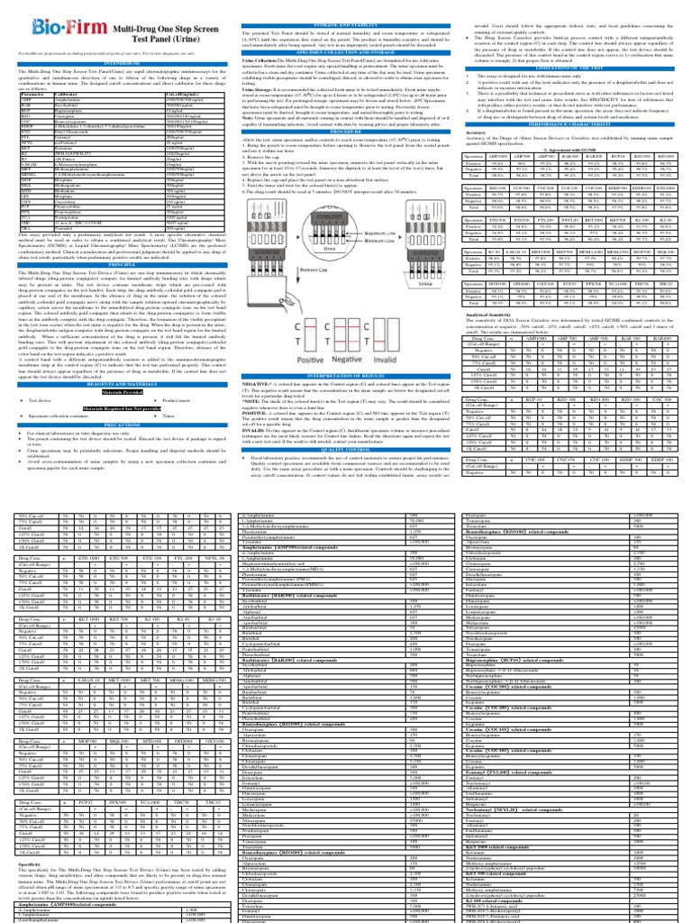 Multi-Drug Screen Test Panel Guide | PDF | Drugs Acting On The Nervous ...