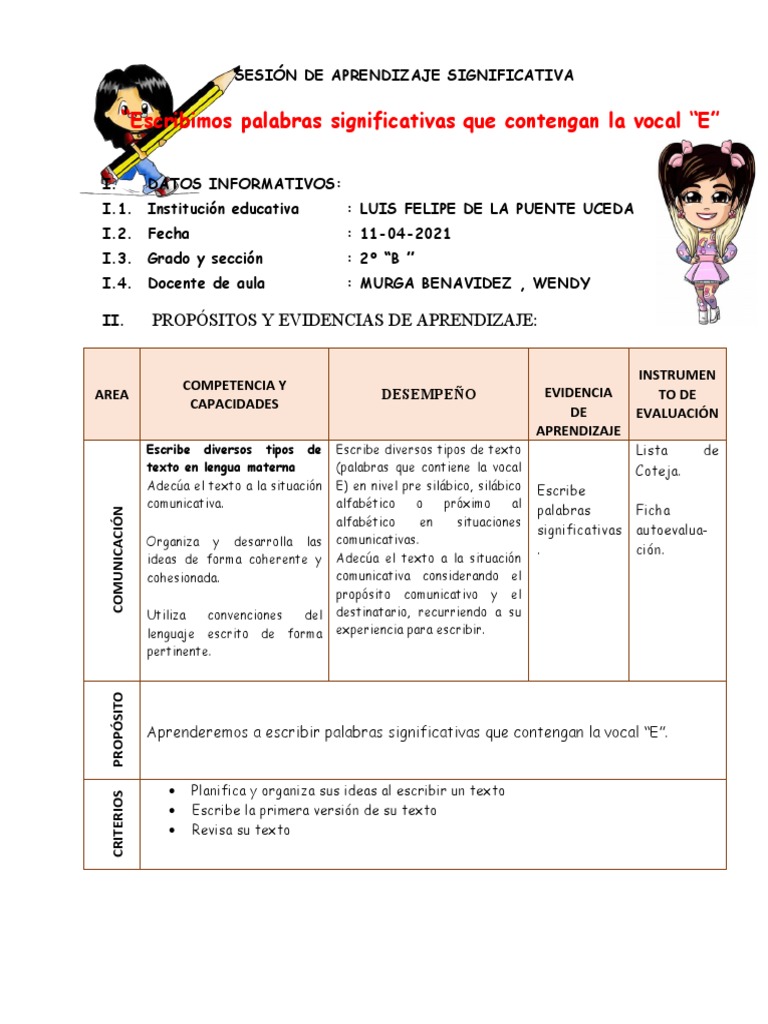 Aprendizaje de la Vocal E en Primer Grado | PDF | Aprendizaje | Salón ...
