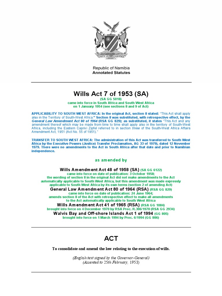 Wills Act 7 of 1953 PDF Will And Testament Notary Public