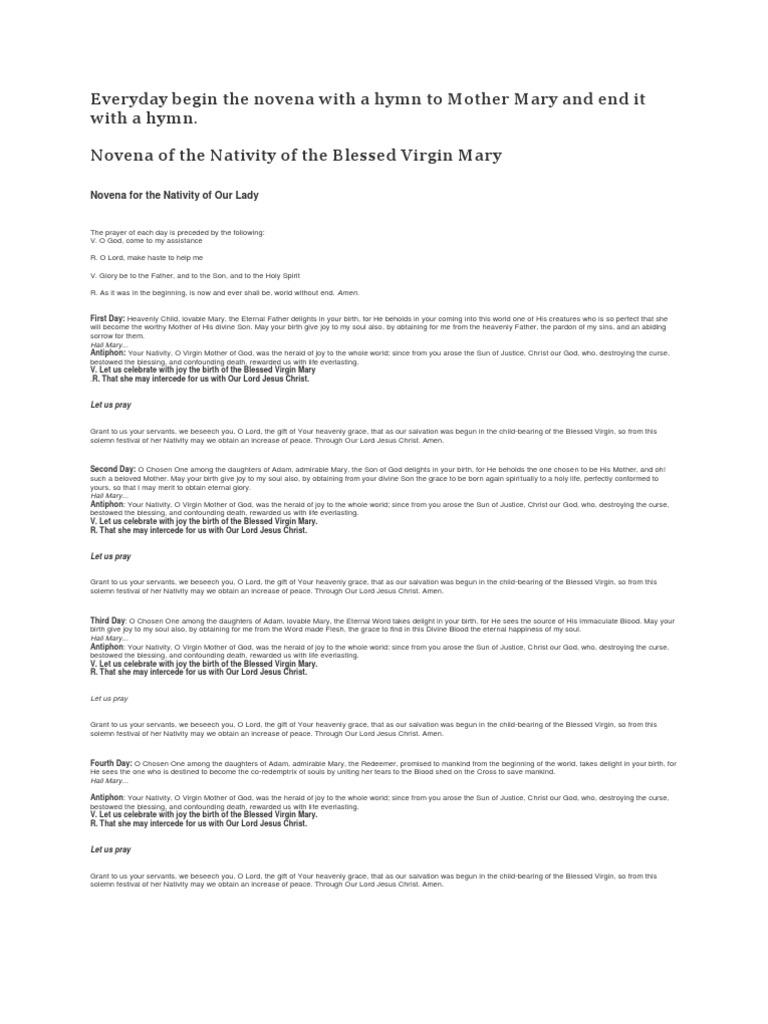 Novena of The Nativity of The Blessed Virgin Mary PDF Nativity Of Jesus Mary, Mother Of Jesus