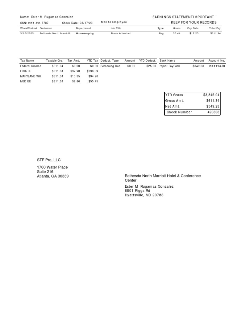 1700 Water Place Suite 216 Atlanta, GA 30339 STF Pro, LLC: Ester M ...