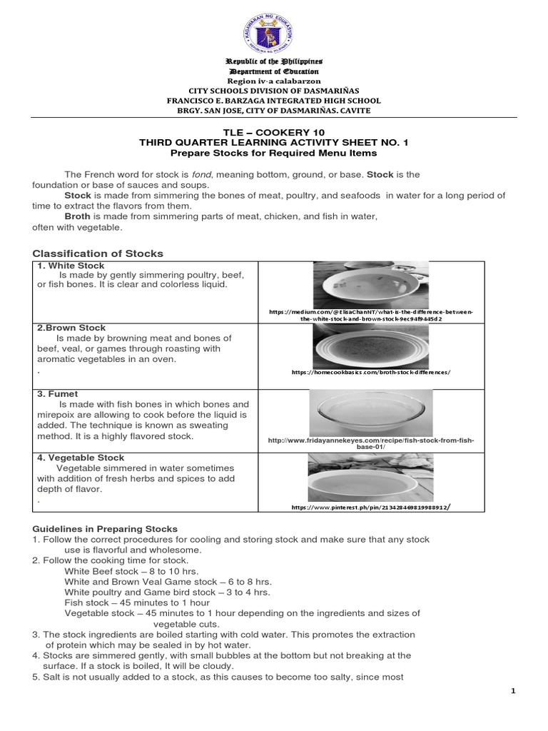 TLE Cookery 10 Third Quarter Learning Activity Sheet No. 1 Prepare